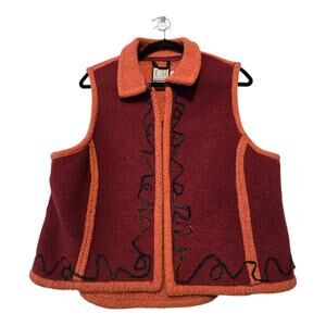 Vintage 90s CanvasBacks Artsy Vest Women's MED Orange Embroidery Lagenlook Boho